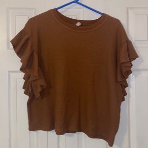 Wishlist Brand Waffle Knit Ruffle Sleeve Short Sleeve Shirt Size Medium
